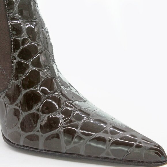 Donald J Pliner Fabric and Croc Embossed Pointed Toe Stiletto Boots: Size 8.5 M - Picture 5 of 9